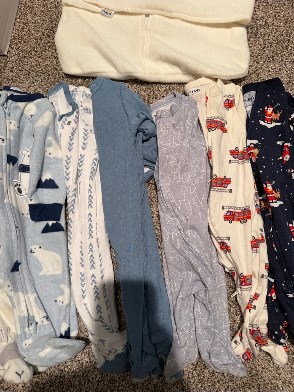 Baby Sleep Sack + 9 Footed Pajama Onesies - Cream, Blue, Navy & Plaid 0-3 months